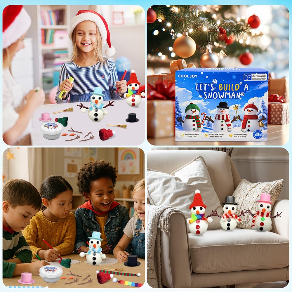 COOLJOY 12 Pack Build a Snowman Kit – DIY Snowman Crafts for Kids