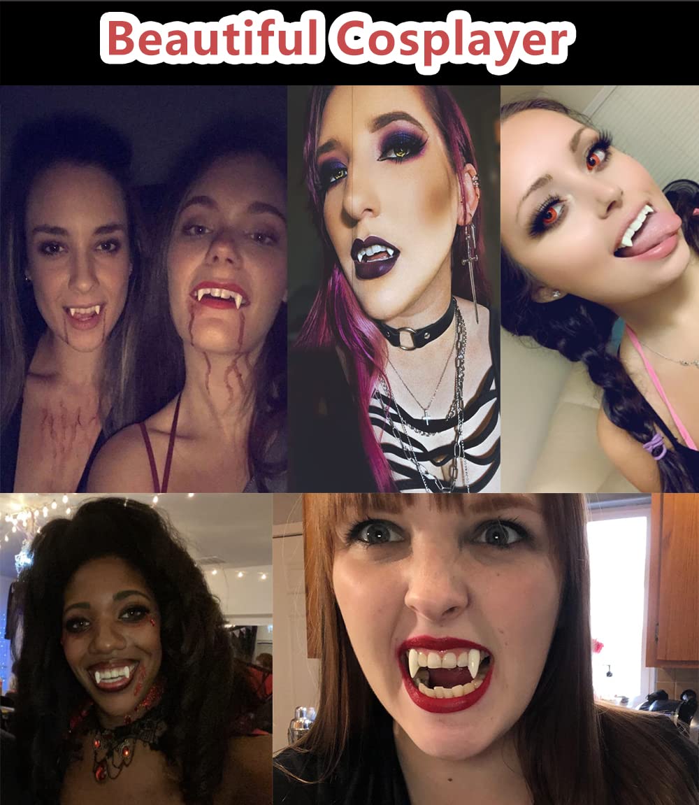 COOLJOY 3 Sizes Vampire Fangs with Adhesive – Halloween Cosplay Props, White Horror Teeth