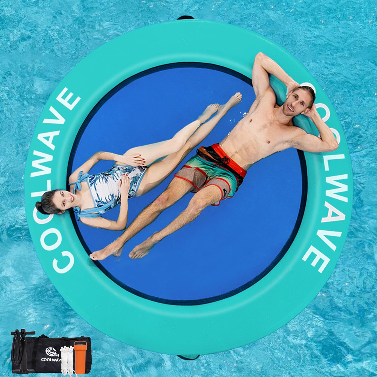 COOLWAVE 8ft Inflatable Water Hammock – Round Floating Ring for Pool & Lake