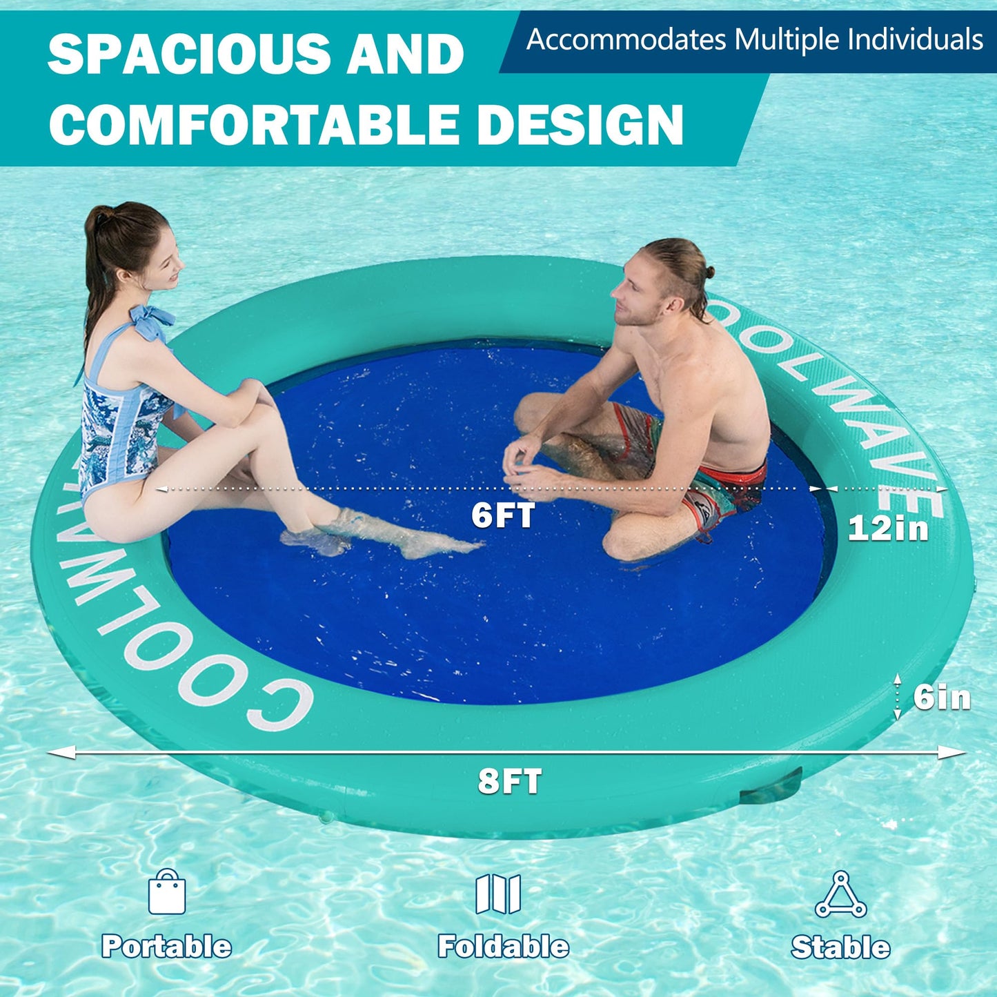 COOLWAVE 8ft Inflatable Water Hammock – Round Floating Ring for Pool & Lake