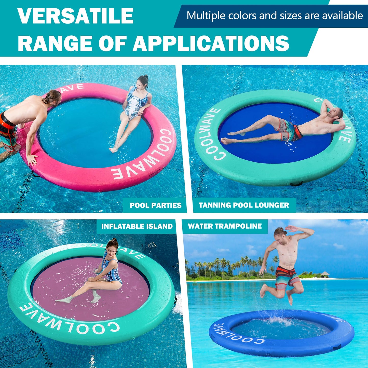 COOLWAVE 8ft Inflatable Water Hammock – Round Floating Ring for Pool & Lake