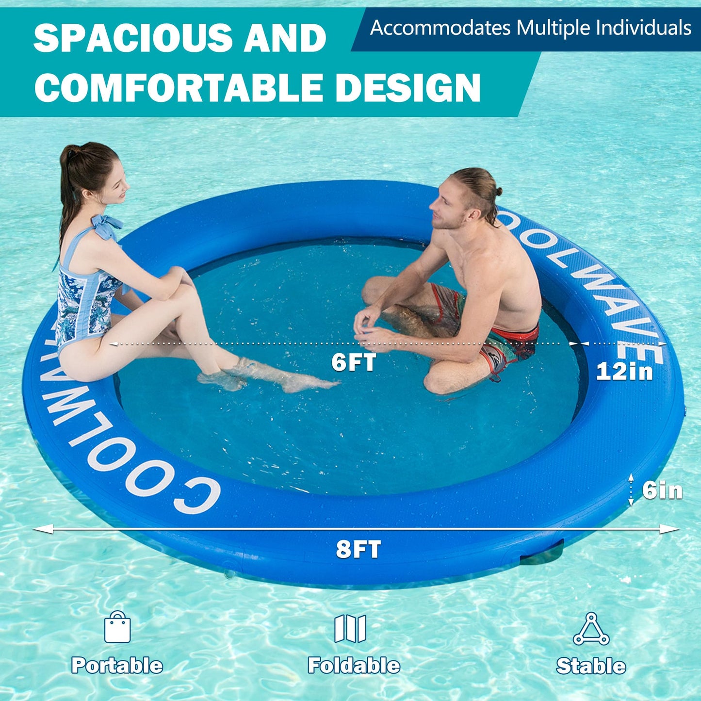 COOLWAVE Inflatable Water Hammock – Round Floating Ring for Pool and Lake | 6ft, 8ft, 10ft, 12ft