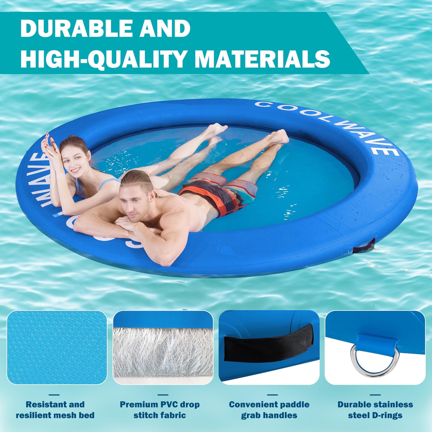 COOLWAVE Inflatable Water Hammock – Round Floating Ring for Pool and Lake | 6ft, 8ft, 10ft, 12ft