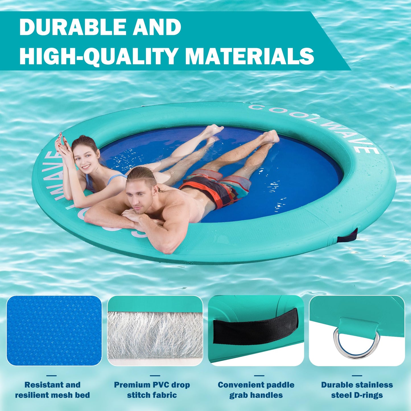 COOLWAVE 8ft Inflatable Water Hammock – Round Floating Ring for Pool & Lake