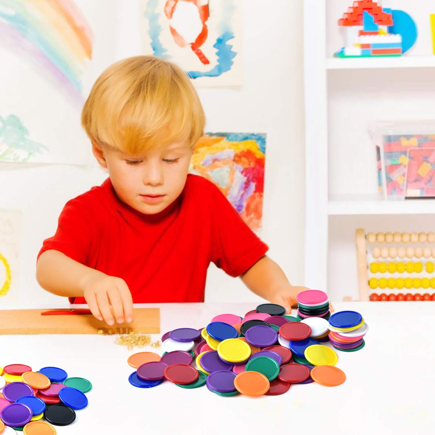 Coopay 300-Piece 10-Color Bingo Chips Bulk | 1-Inch Plastic Game Tokens for Math Practice