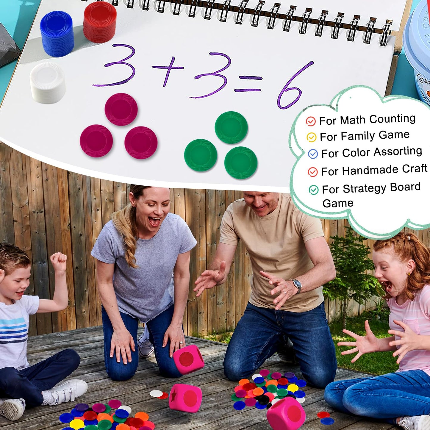 Coopay 1000-Piece Multi-Color Plastic Poker Chips — 1 Inch Bingo Counters for Math Practice & Classroom Activities