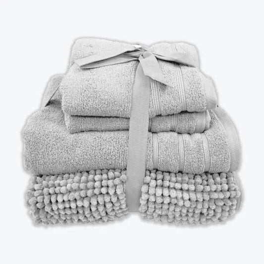 Coordinated Bobble Bath Mat & Towel Set - 4 Pack (Light Grey)