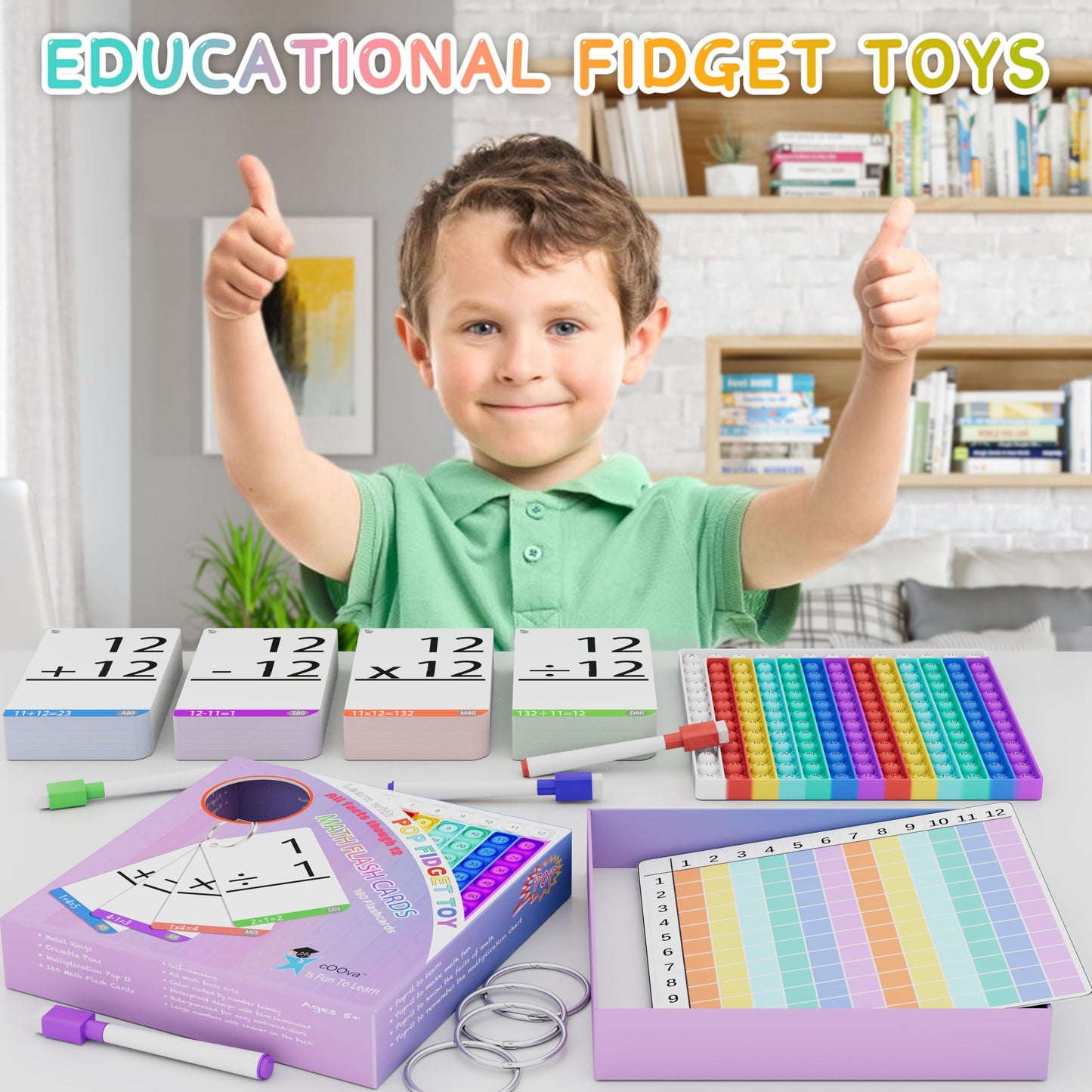 COOVA Math Games for Kids – Pop It Flash Cards for Addition, Subtraction, Multiplication & Division
