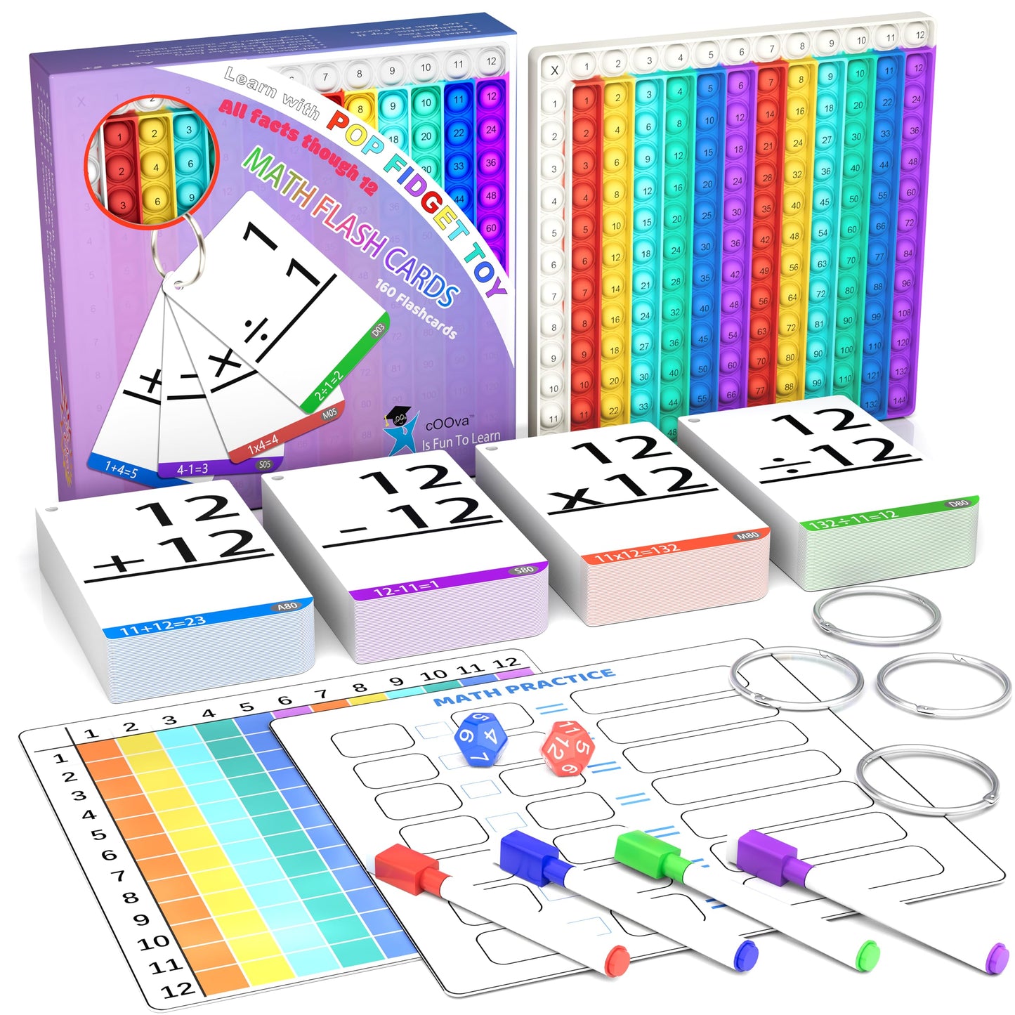 COOVA Math Games for Kids – Pop It Flash Cards for Addition, Subtraction, Multiplication & Division