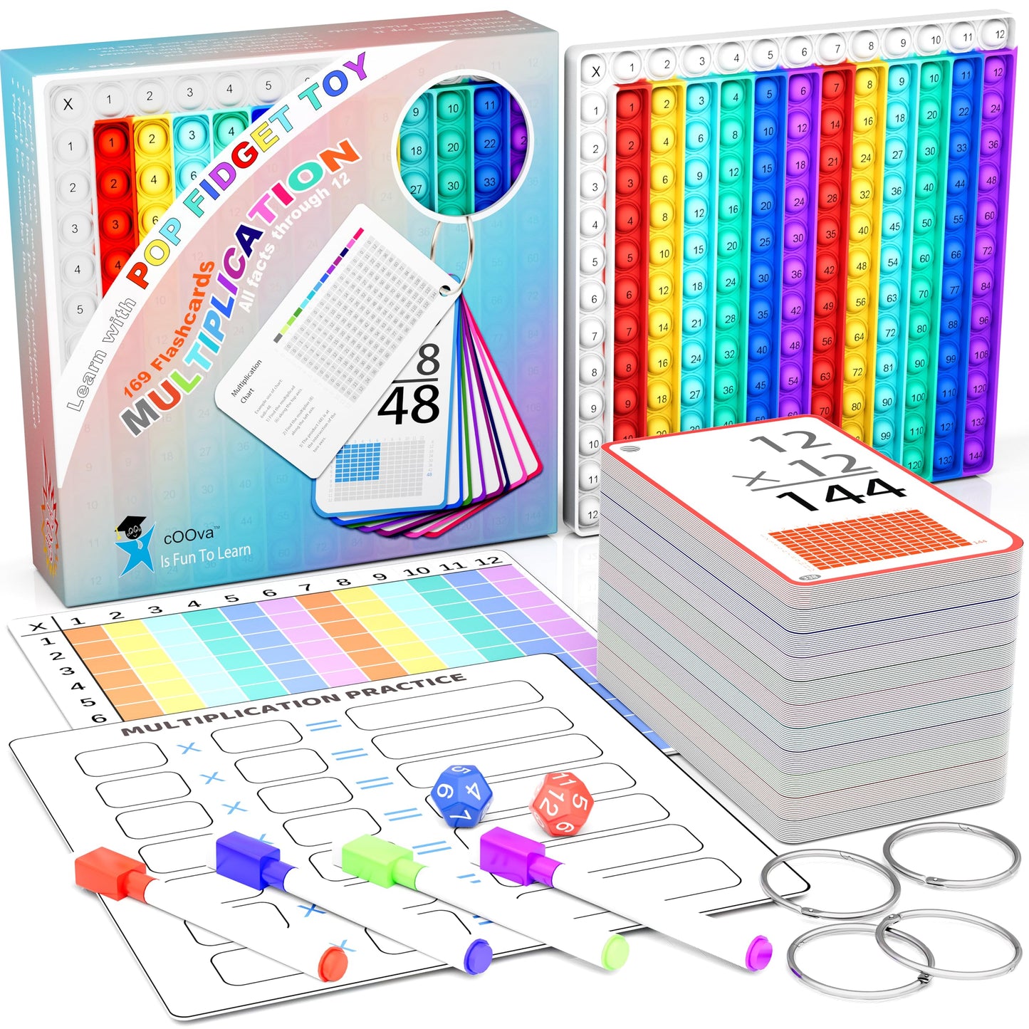 COOVA Multiplication Flash Cards + Chart | Durable, Reusable Math Facts for 3rd–6th Grade