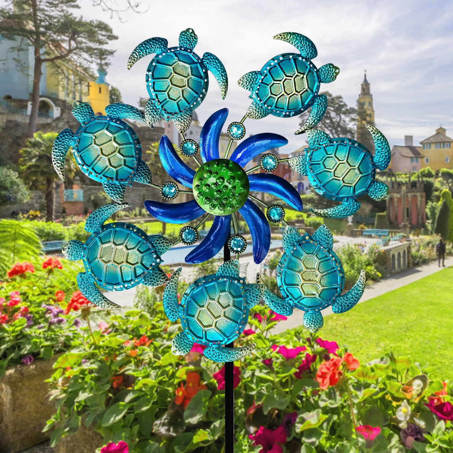 COOZZYHOUR 39-inch Sea Turtle Wind Spinner Stake – Metal Garden Decor for Patio, Lawn & Garden