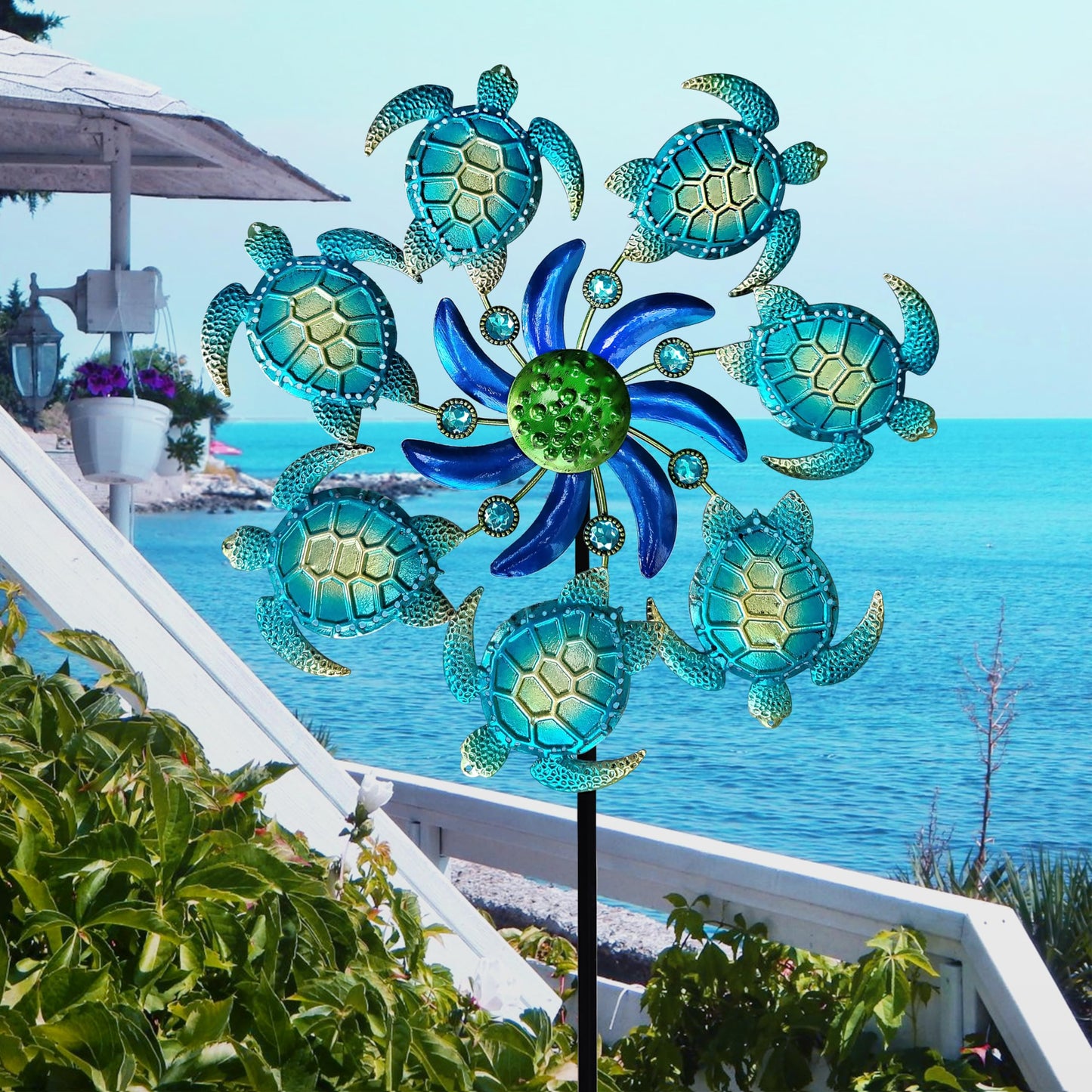 COOZZYHOUR 39-inch Sea Turtle Wind Spinner Stake – Metal Garden Decor for Patio, Lawn & Garden
