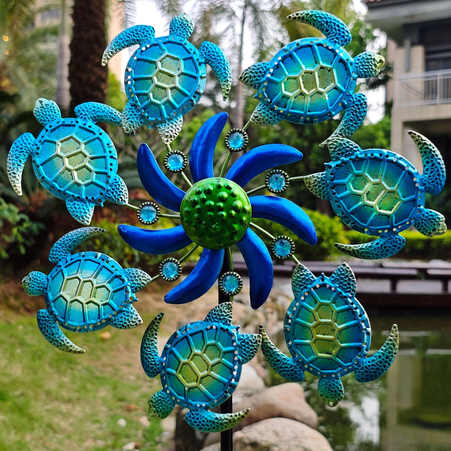 COOZZYHOUR 39-inch Sea Turtle Wind Spinner Stake – Metal Garden Decor for Patio, Lawn & Garden