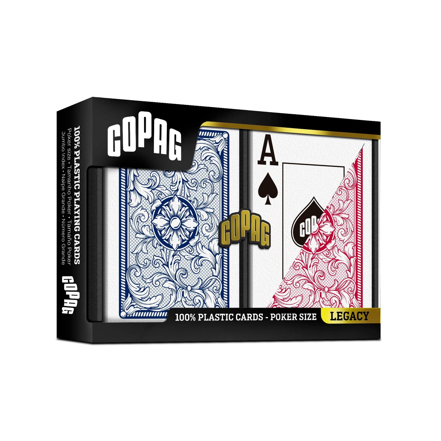Copag Legacy Design 100% Plastic Playing Cards – Poker Size Jumbo Index Red/Blue Double Deck