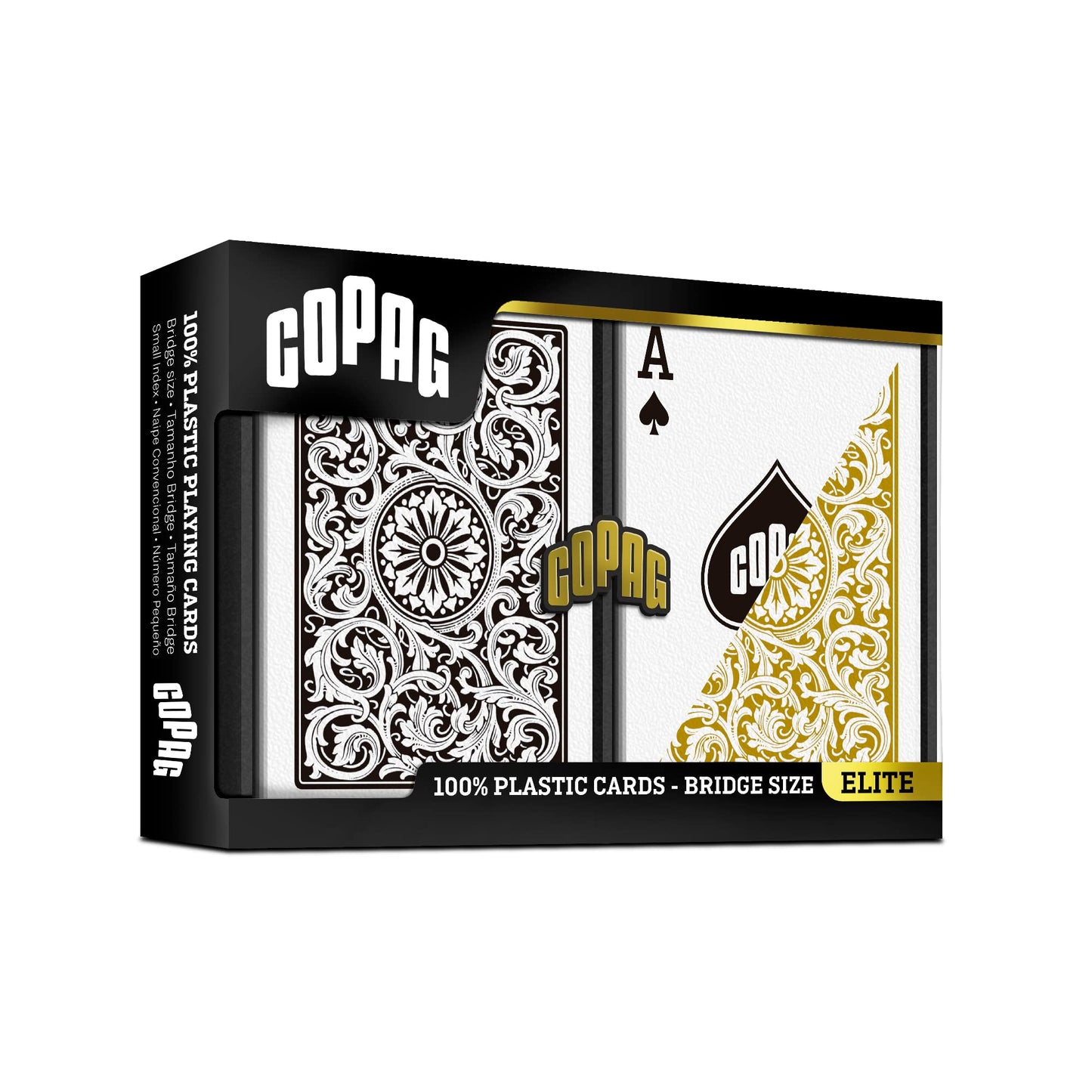 Copag 1546 Design 100% Plastic Playing Cards – Bridge Size (Narrow) Black/Gold | 1 Set