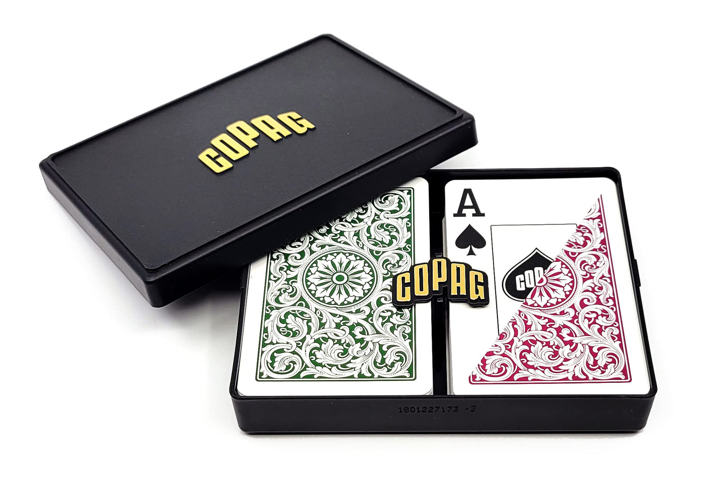 Copag 1546 Design 100% Plastic Bridge Cards – Narrow Green/Burgundy (Jumbo Index)