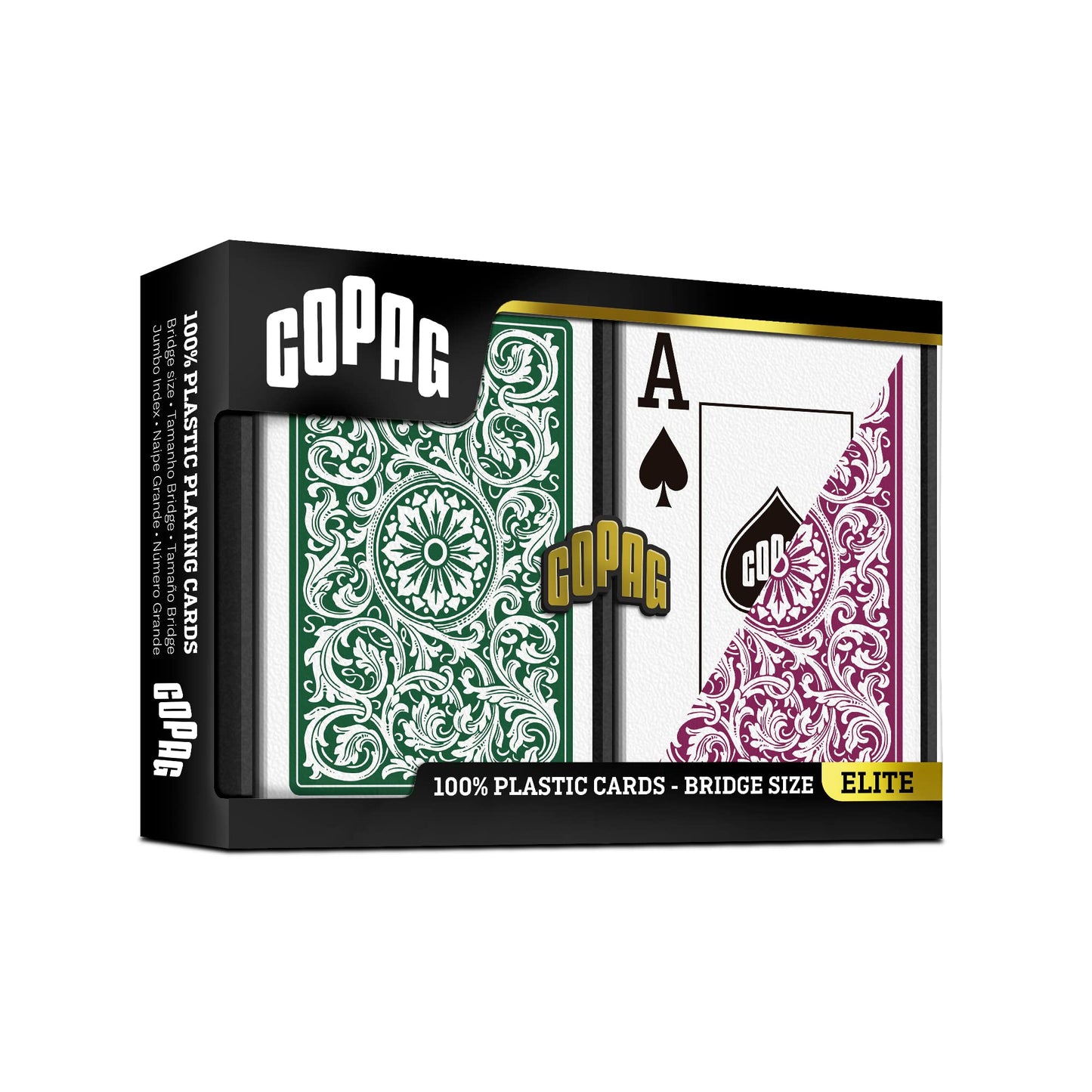 Copag 1546 Design 100% Plastic Bridge Cards – Narrow Green/Burgundy (Jumbo Index)