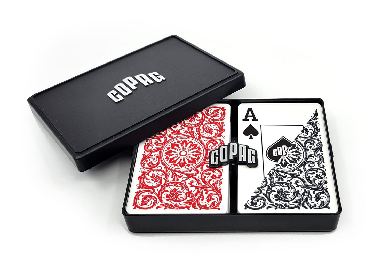 Copag 1546 Design 100% Plastic Bridge Size Playing Cards – Red/Black Double Deck (Jumbo Index)