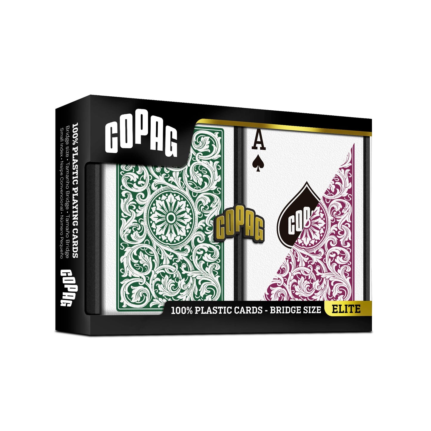 Copag 1546 Design – 100% Plastic Playing Cards, Bridge Size (Narrow) Green/Burgundy