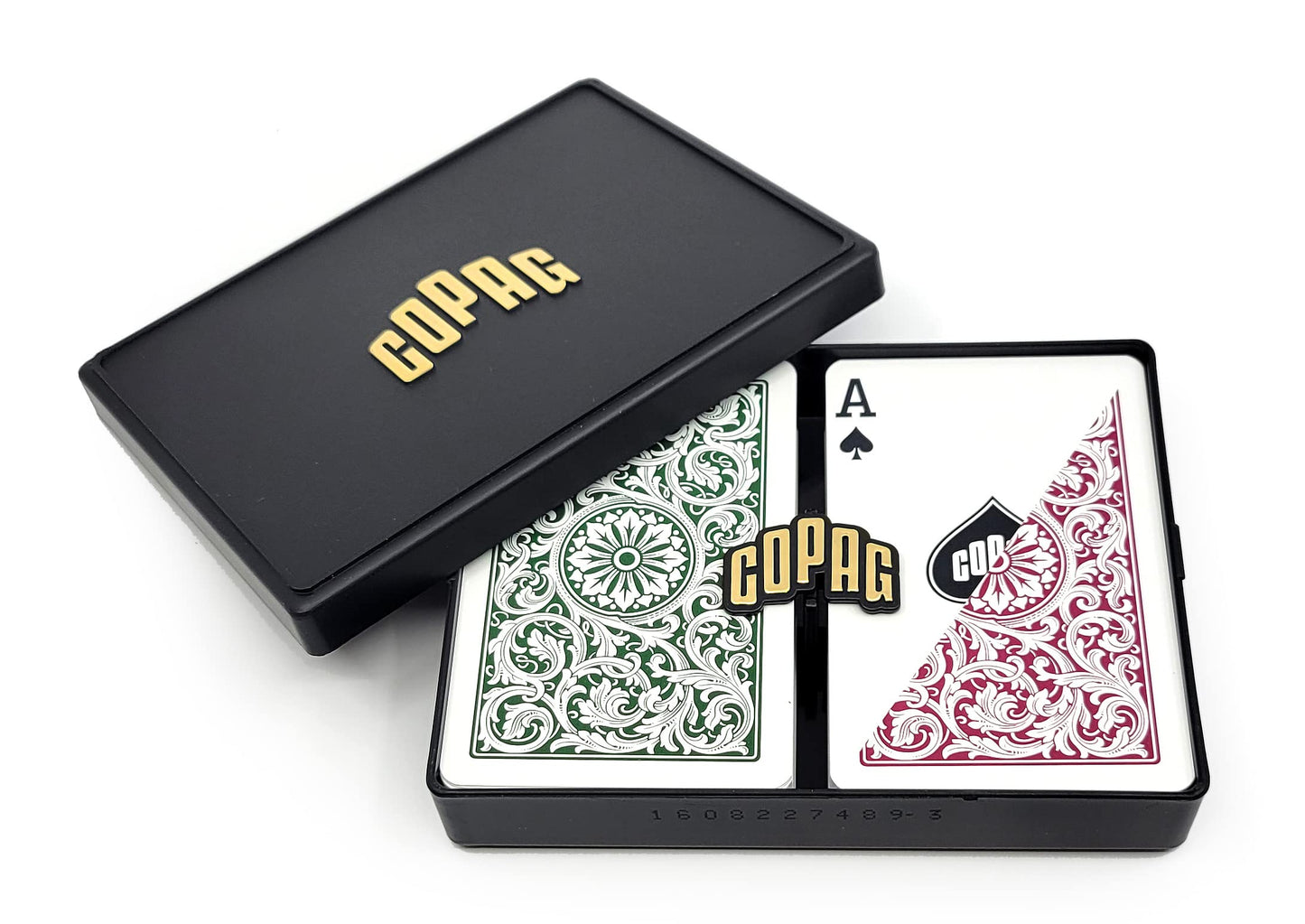 Copag 1546 Design – 100% Plastic Playing Cards, Bridge Size (Narrow) Green/Burgundy