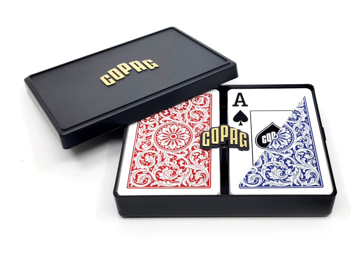 Copag 1546 Design 100% Plastic Playing Cards – Bridge Size Narrow, Red/Blue, Jumbo Index