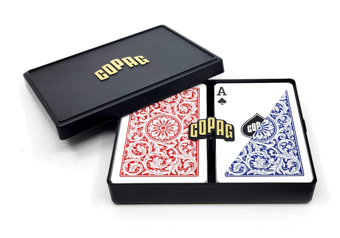 Copag 1546 Design 100% Plastic Playing Cards – Bridge Size Narrow, Red/Blue, Standard Index (6 Sets)