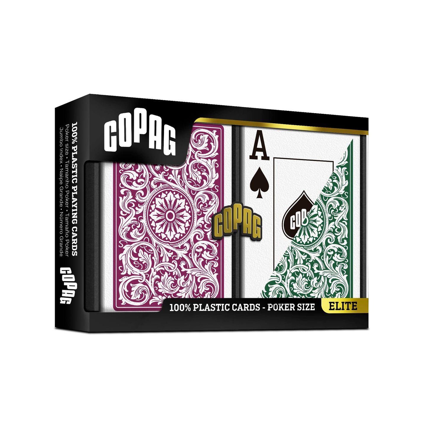 Copag 1546 Design 100% Plastic Playing Cards – Poker Size, Jumbo Index, Green/Burgundy (6 Sets)