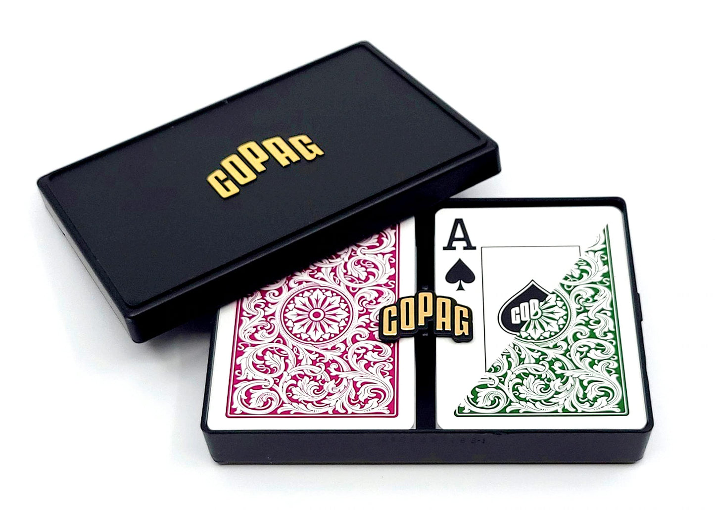 Copag 1546 Design 100% Plastic Playing Cards – Poker Size, Green/Burgundy, Jumbo Index (1 Set)