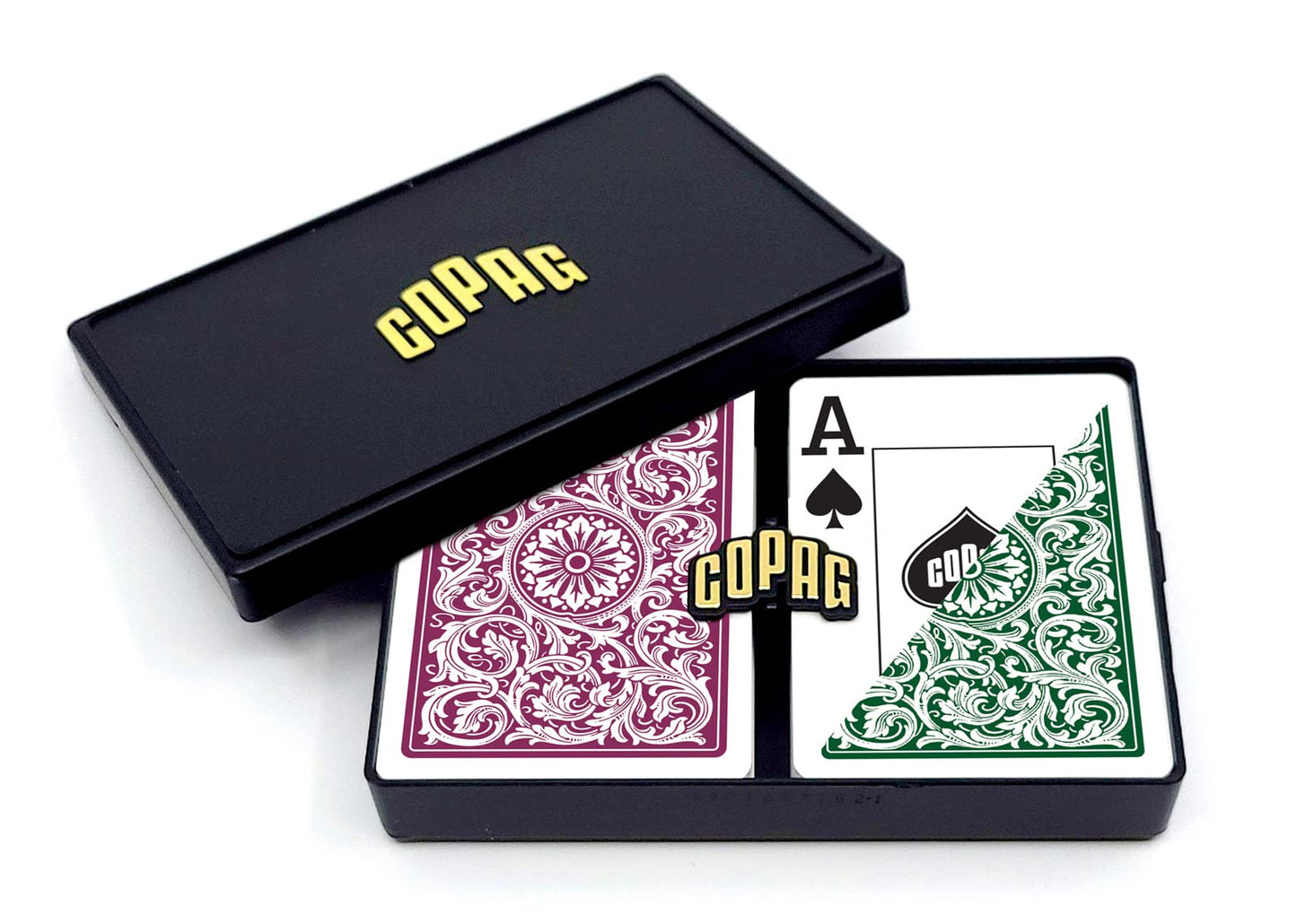 Copag 1546 Design 100% Plastic Playing Cards – Poker Size, Jumbo Index, Green/Burgundy (6 Sets)