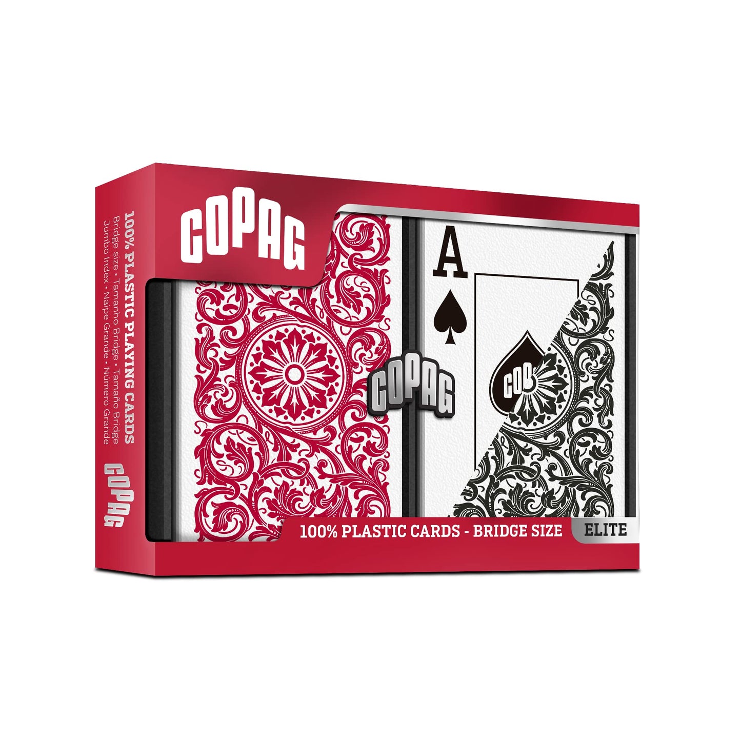 Copag 1546 Design 100% Plastic Bridge Size Playing Cards – Red/Black Double Deck (Jumbo Index)