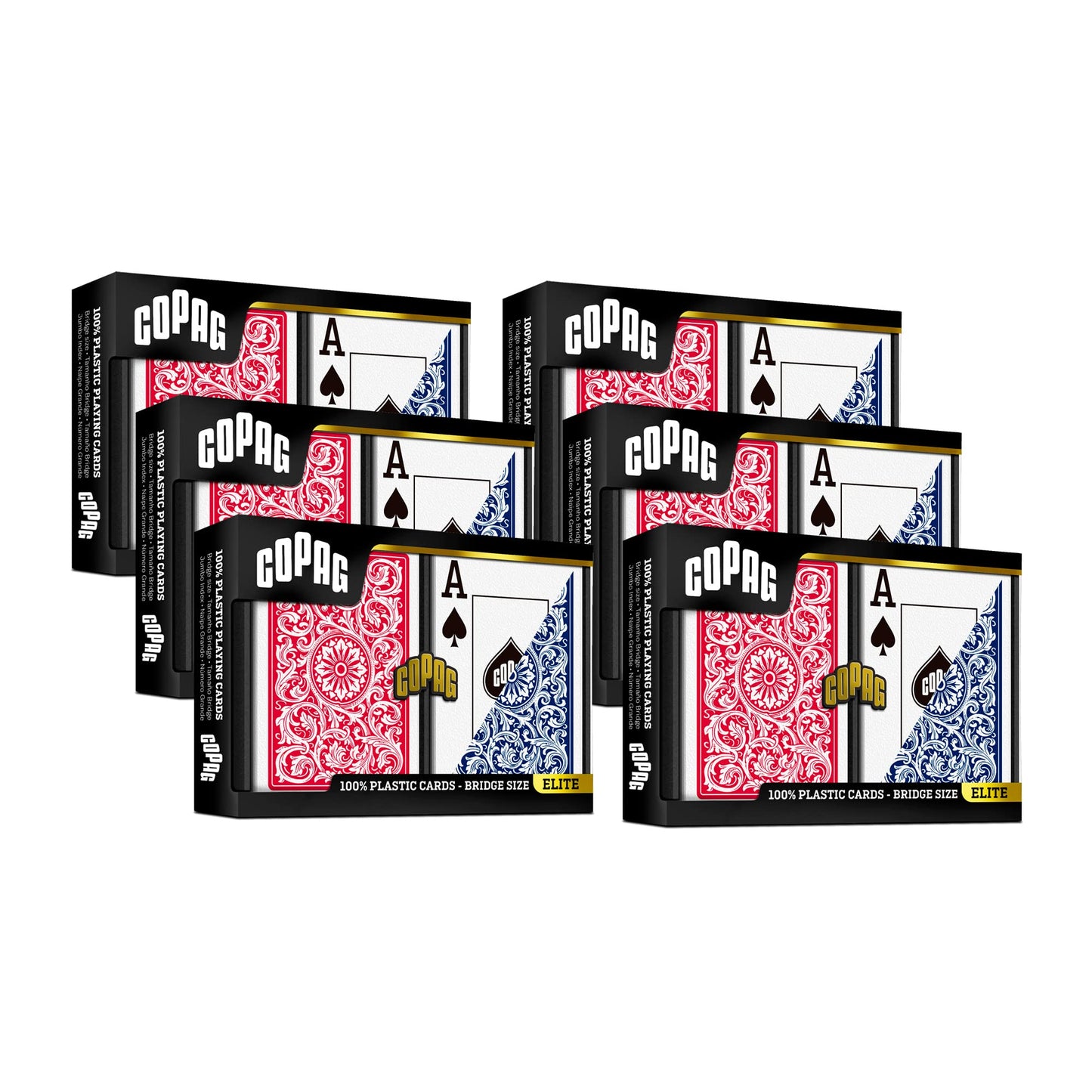 Copag 1546 Design 100% Plastic Playing Cards – Bridge Size (Narrow), Red/Blue, Jumbo Index (6 Sets)