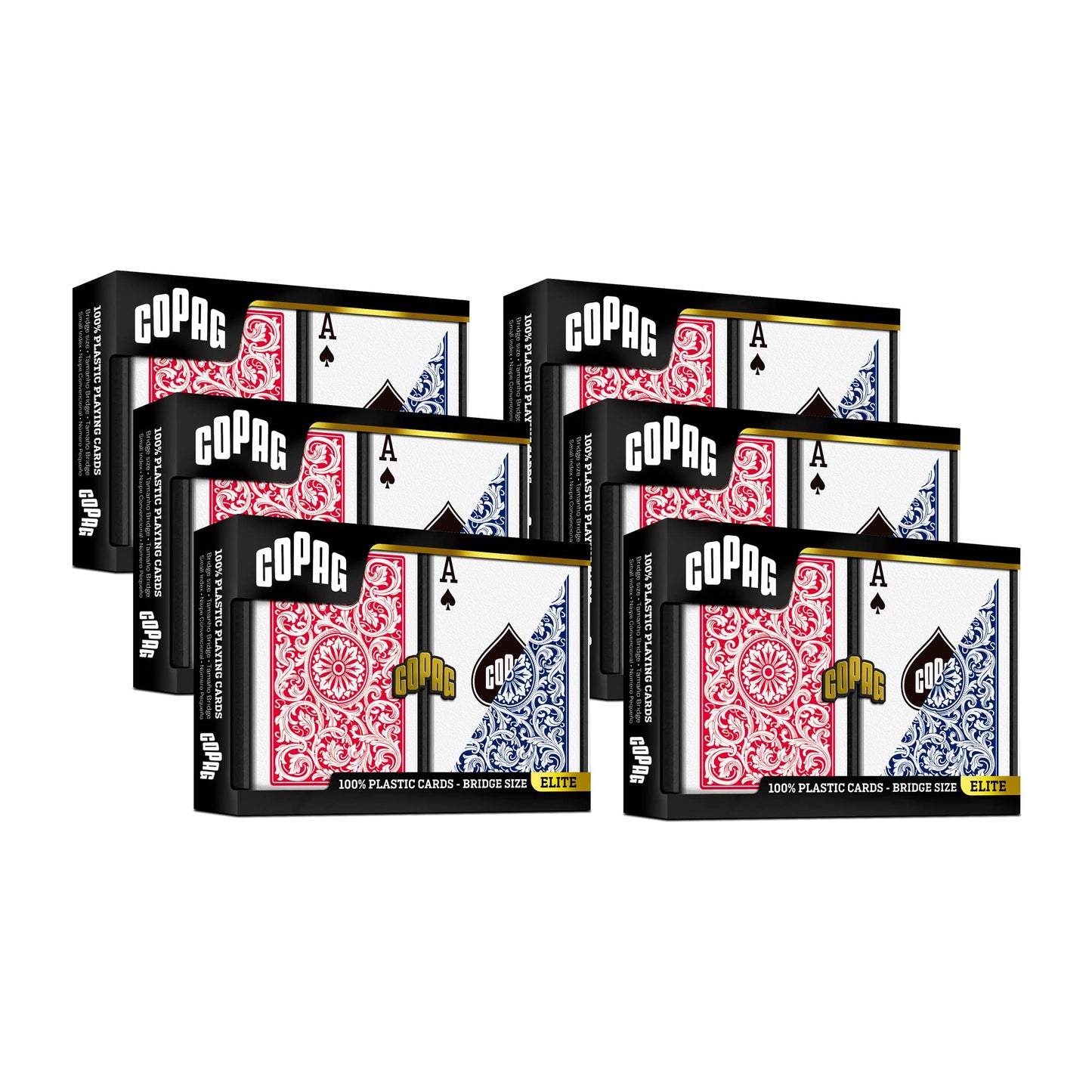 Copag 1546 Design 100% Plastic Playing Cards – Bridge Size Narrow, Red/Blue, Standard Index (6 Sets)