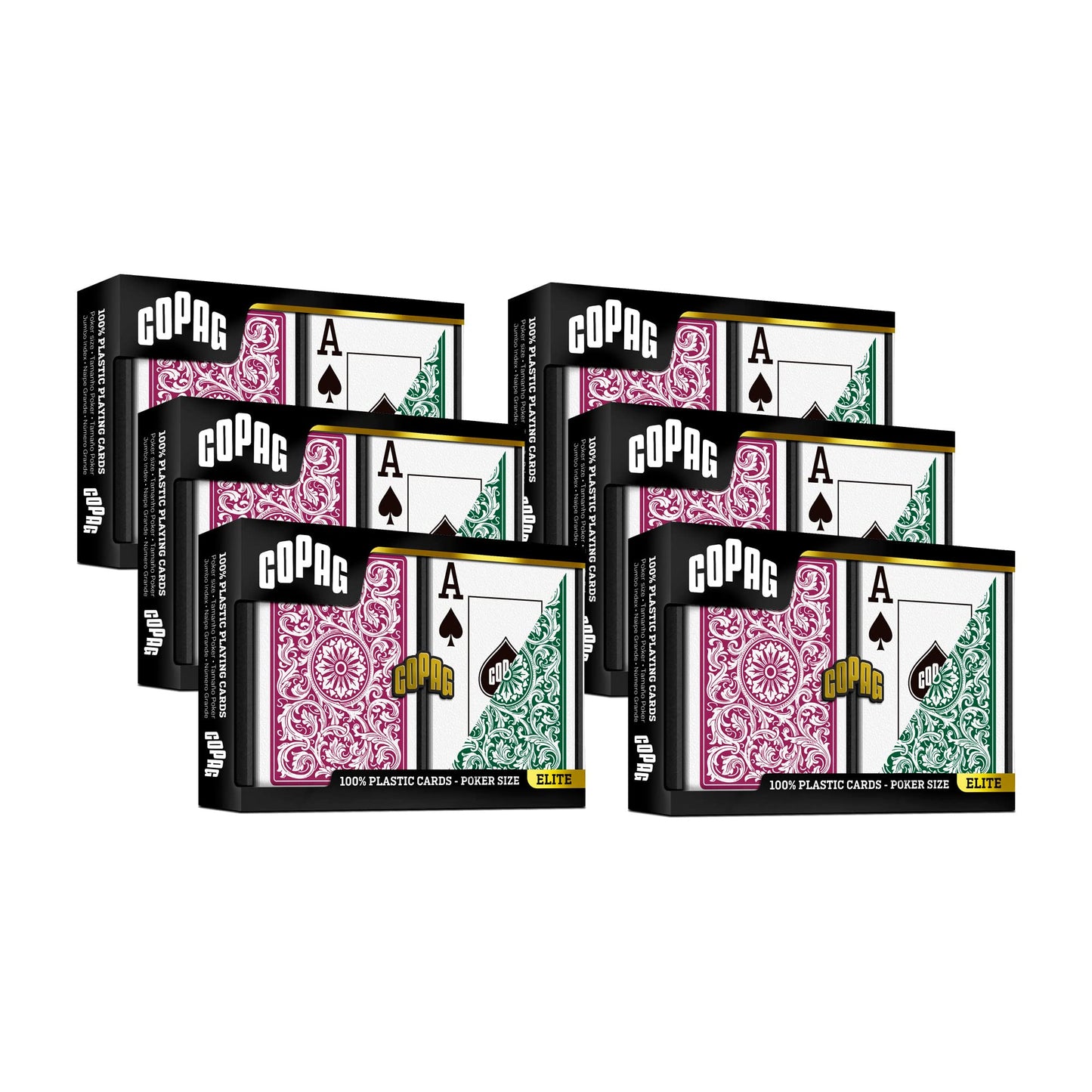 Copag 1546 Design 100% Plastic Playing Cards – Poker Size, Jumbo Index, Green/Burgundy (6 Sets)