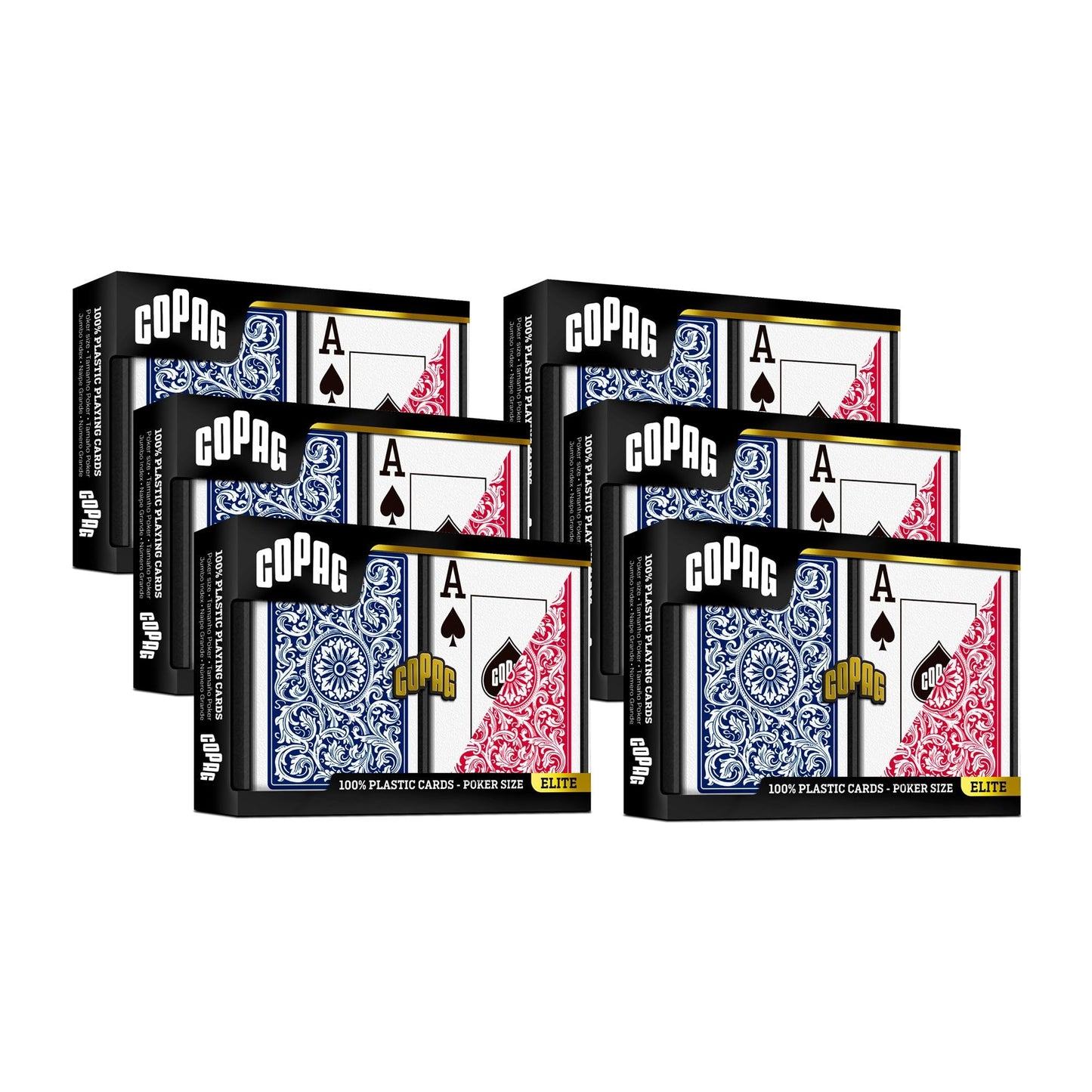 Copag 1546 Design 100% Plastic Poker Cards – Red/Blue, Jumbo Index, 6 Sets