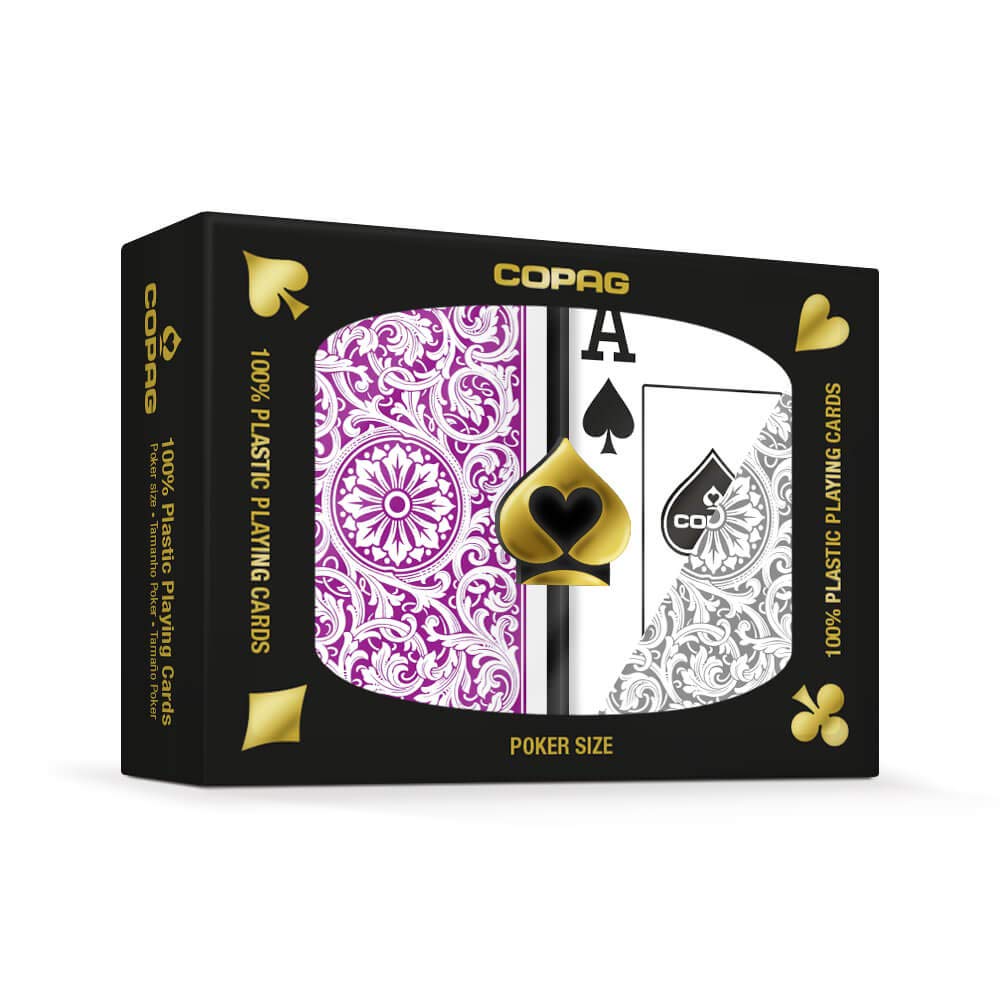 Copag 1546 Design 100% Plastic Cards - Poker Size, Jumbo Purple/Grey (2-Deck Set)