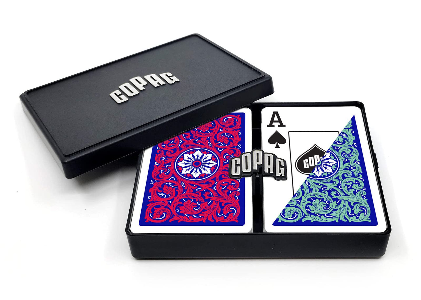 Copag 1546 Neoteric Design 100% Plastic Playing Cards – Bridge Size Double Deck (Green/Red, Jumbo Index)