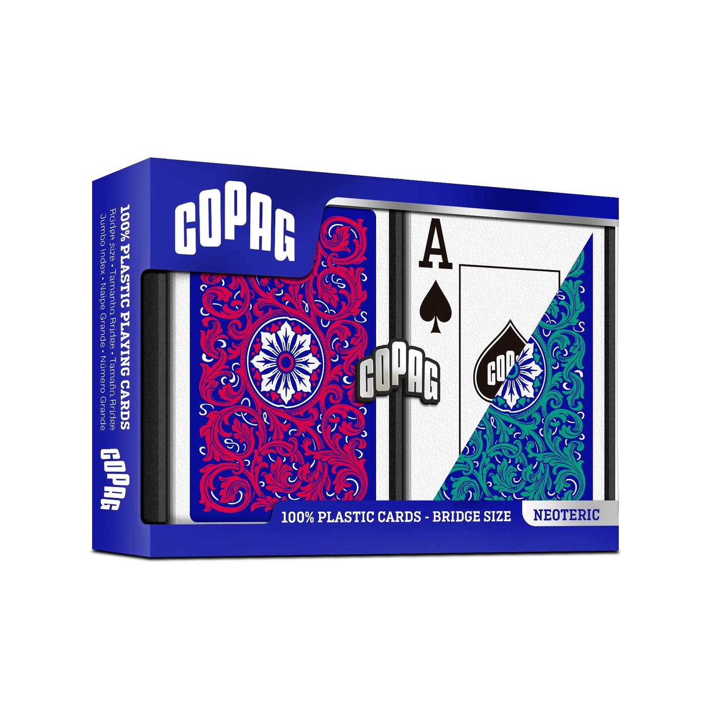 Copag 1546 Neoteric Design 100% Plastic Playing Cards – Bridge Size Double Deck (Green/Red, Jumbo Index)