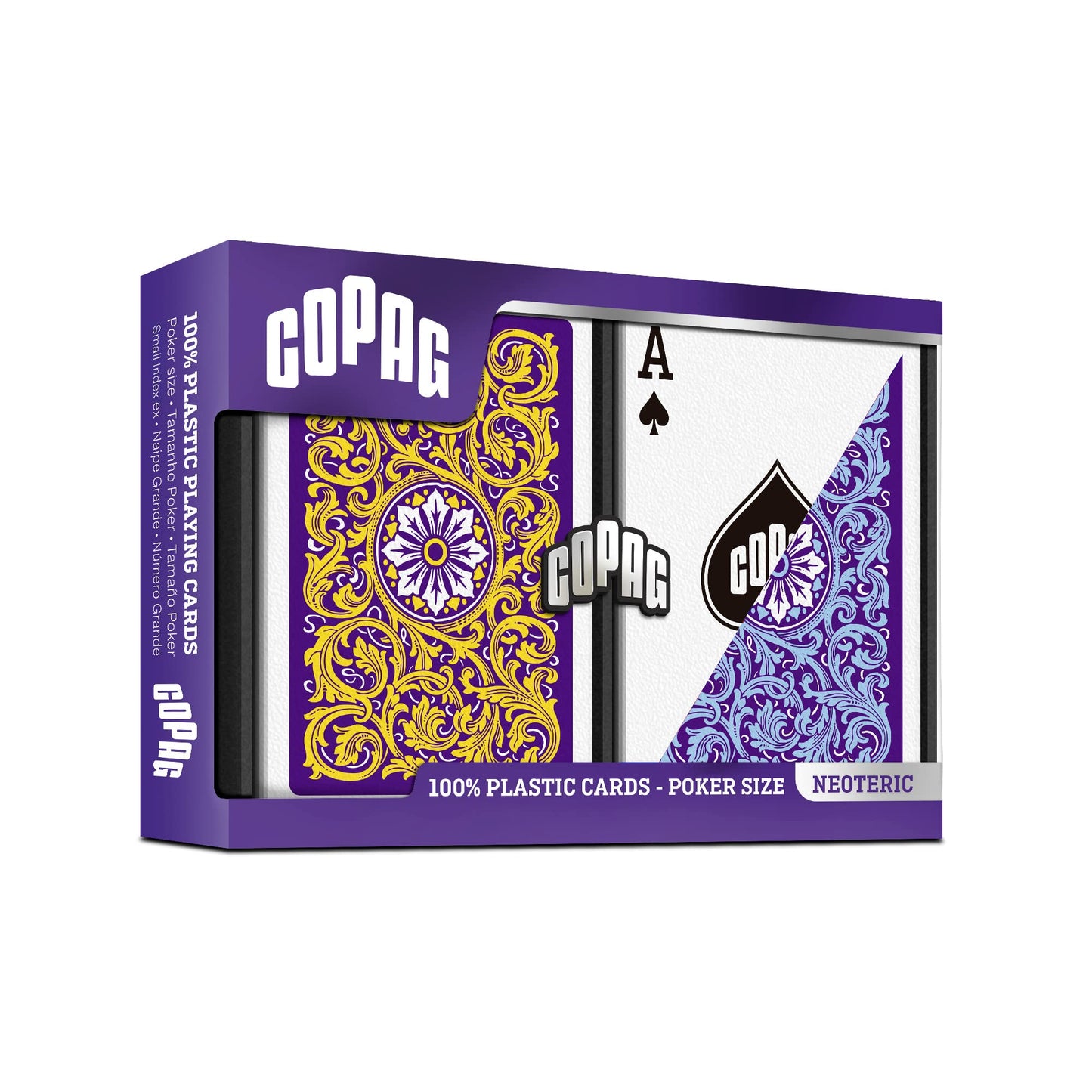 Copag 1546 Neoteric 100% Plastic Playing Cards – Poker Size, Regular Index, Violet/Yellow/Blue