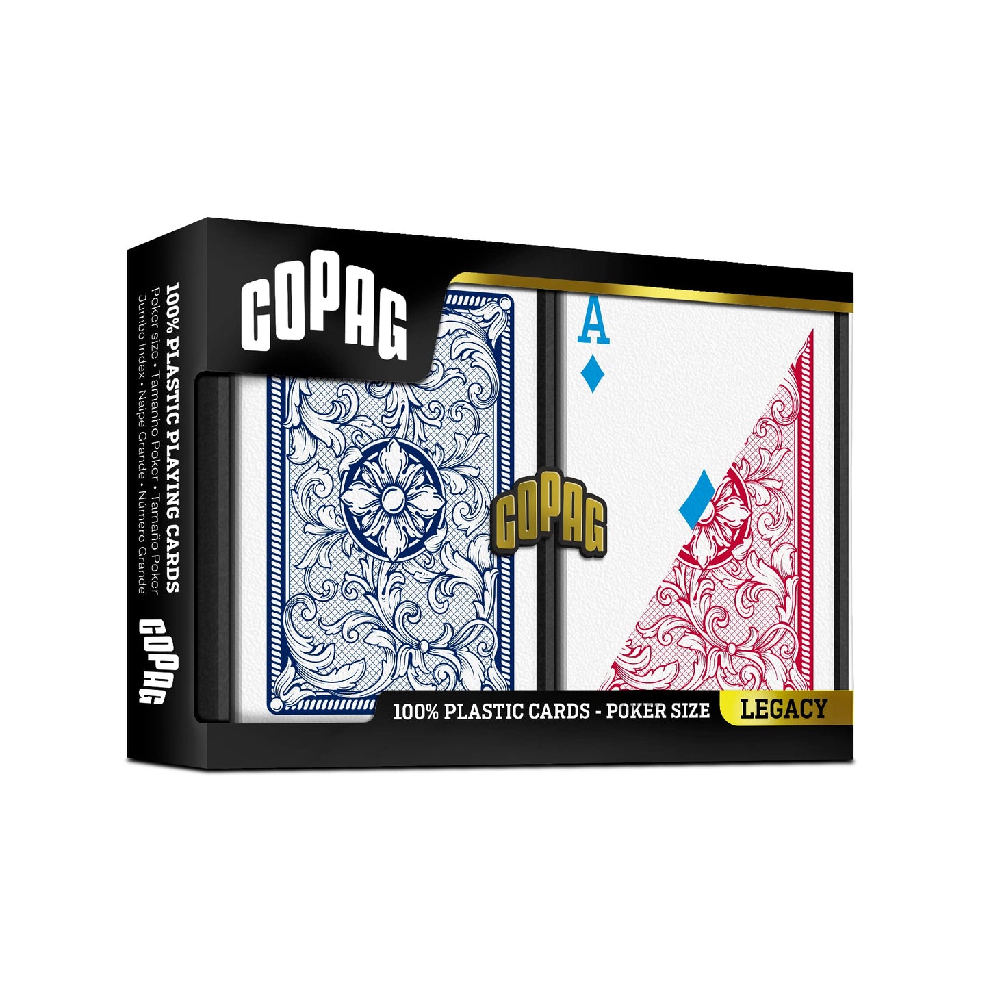 Copag 4-Color Legacy Design 100% Plastic Playing Cards – Poker Size Double Deck Set