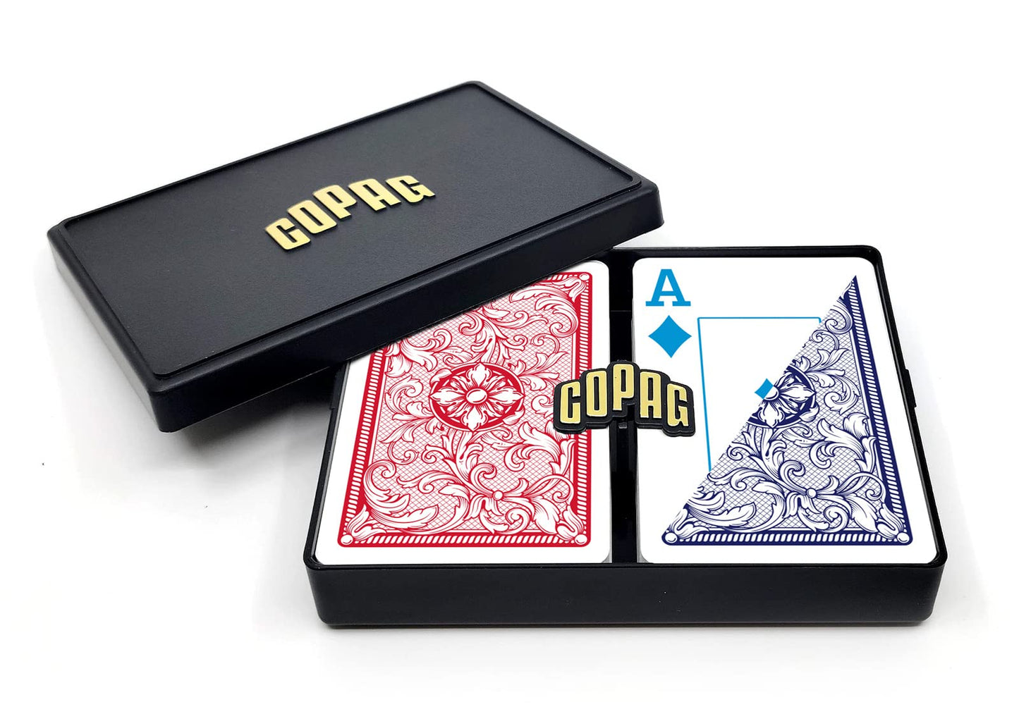 Copag 4-Color Legacy Design 100% Plastic Playing Cards - Bridge Size Jumbo Index - Red/Blue Double Deck