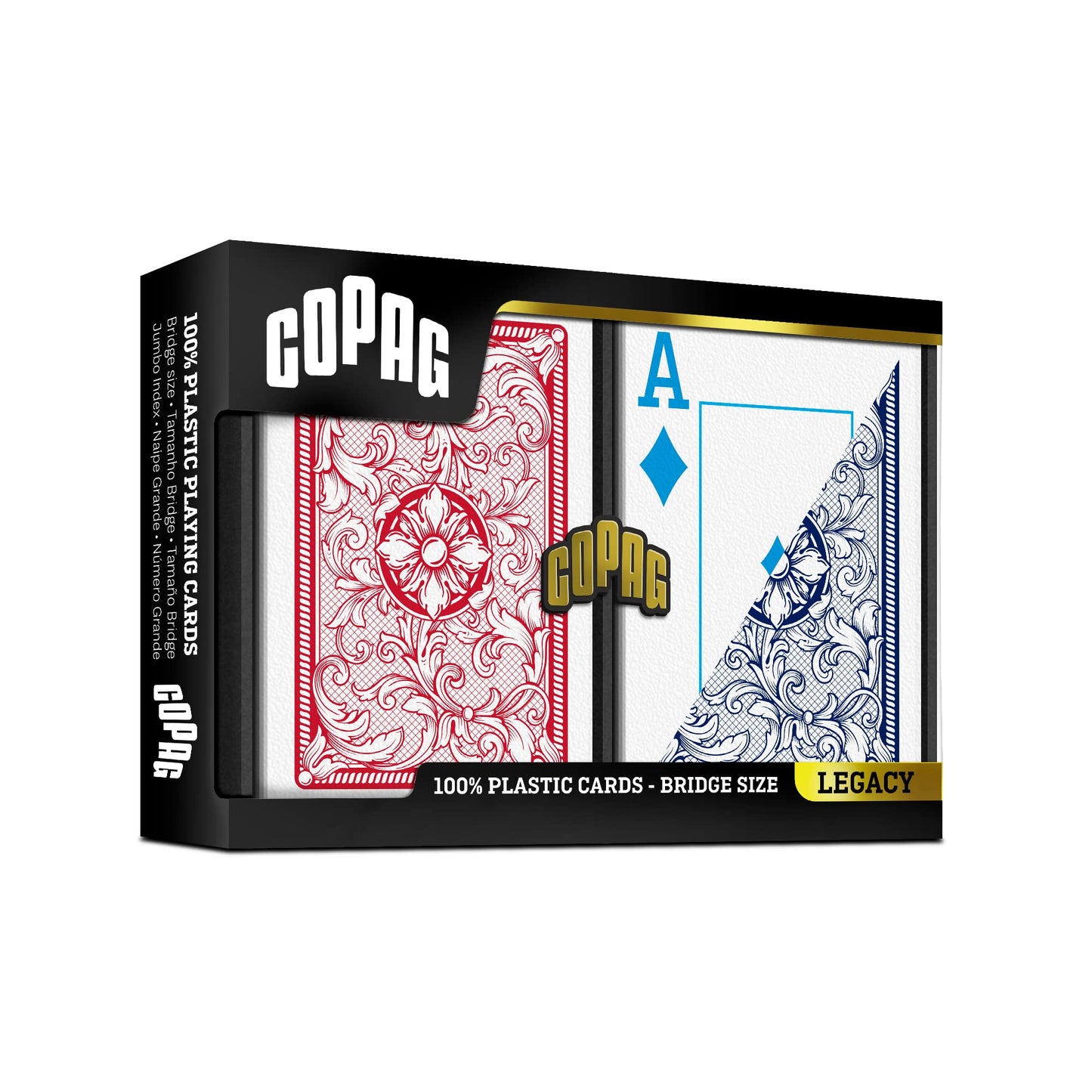 Copag 4-Color Legacy Design 100% Plastic Playing Cards - Bridge Size Jumbo Index - Red/Blue Double Deck