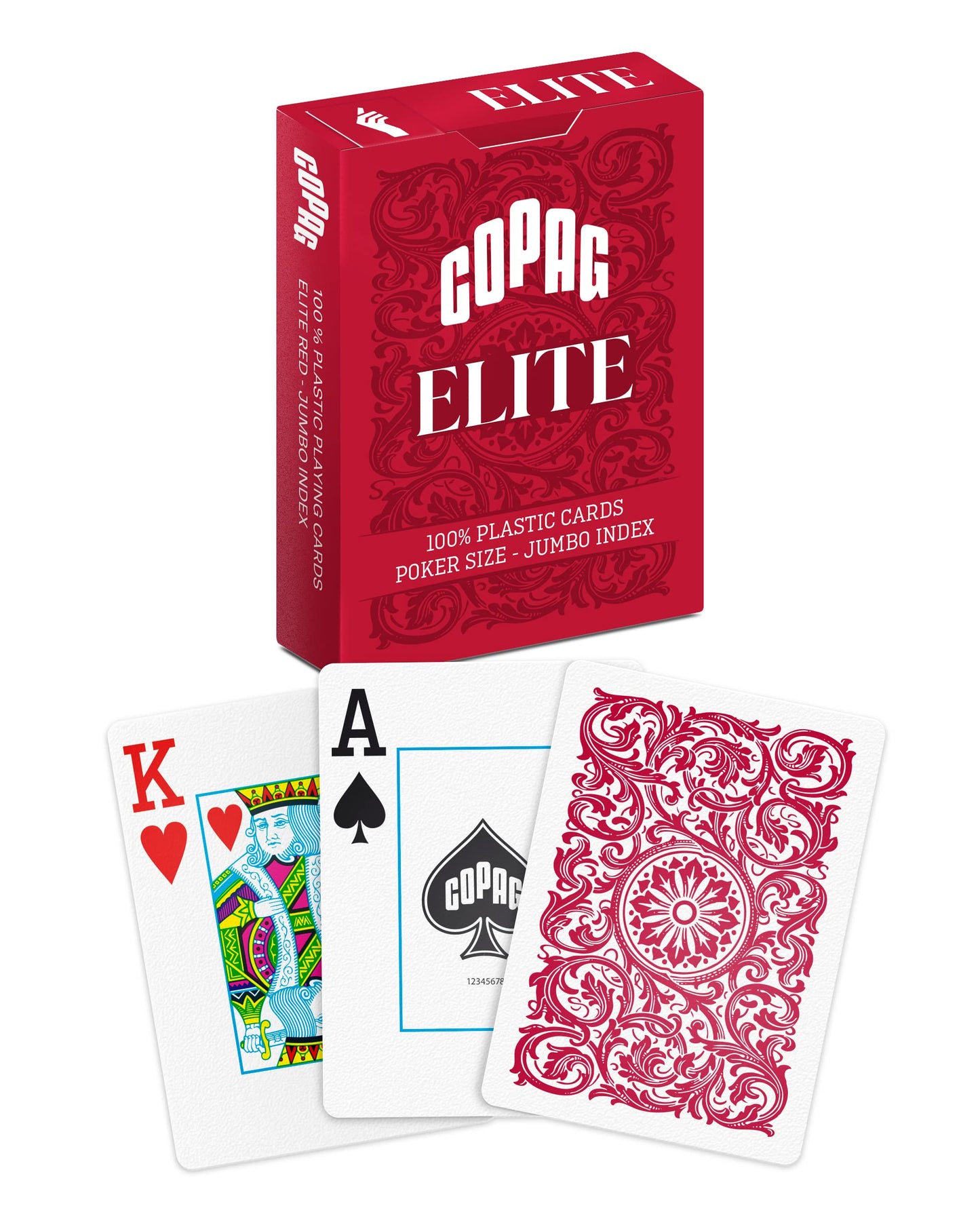 Copag Elite 100% Plastic Playing Cards — Poker Size Jumbo Index, Red (Single Deck)