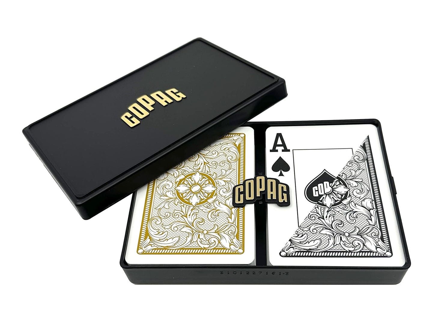 Copag Legacy Design 100% Plastic Playing Cards – Poker Size Jumbo Index Black/Gold Double Deck Set
