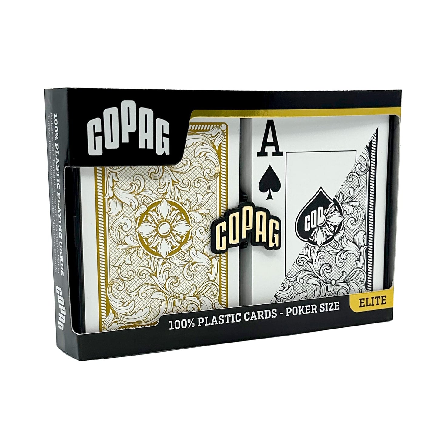 Copag Legacy Design 100% Plastic Playing Cards – Poker Size Jumbo Index Black/Gold Double Deck Set