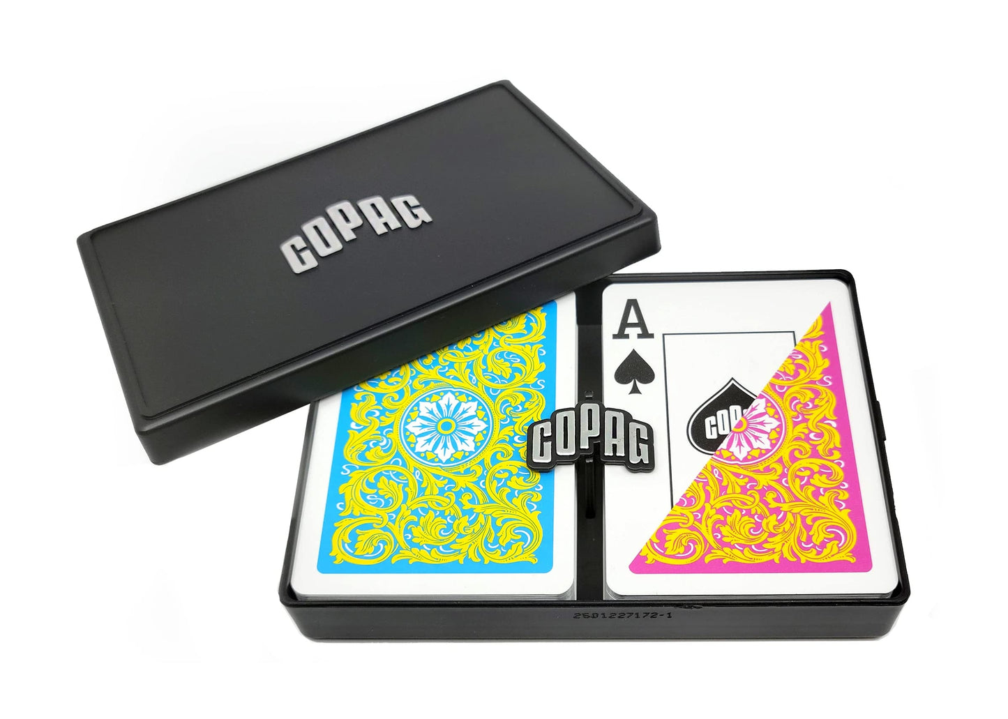 Copag 1546 Neoteric Design 100% Plastic Playing Cards – Poker Size, Yellow/Pink/Blue Double Deck (Jumbo Index)