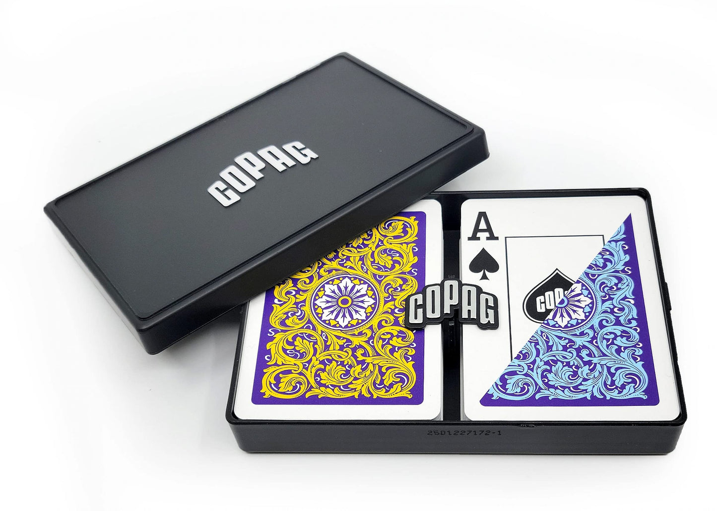 Copag 1546 Neoteric Design 100% Plastic Playing Cards – Poker Size, Jumbo Index, Violet/Yellow/Blue