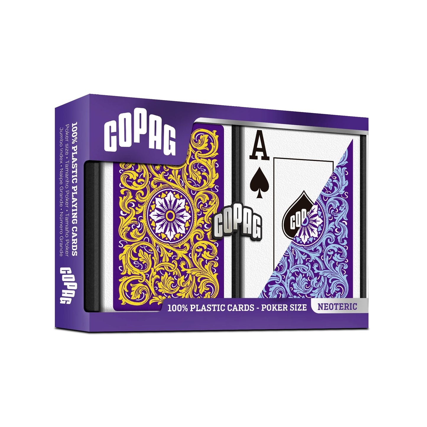Copag 1546 Neoteric Design 100% Plastic Playing Cards – Poker Size, Jumbo Index, Violet/Yellow/Blue
