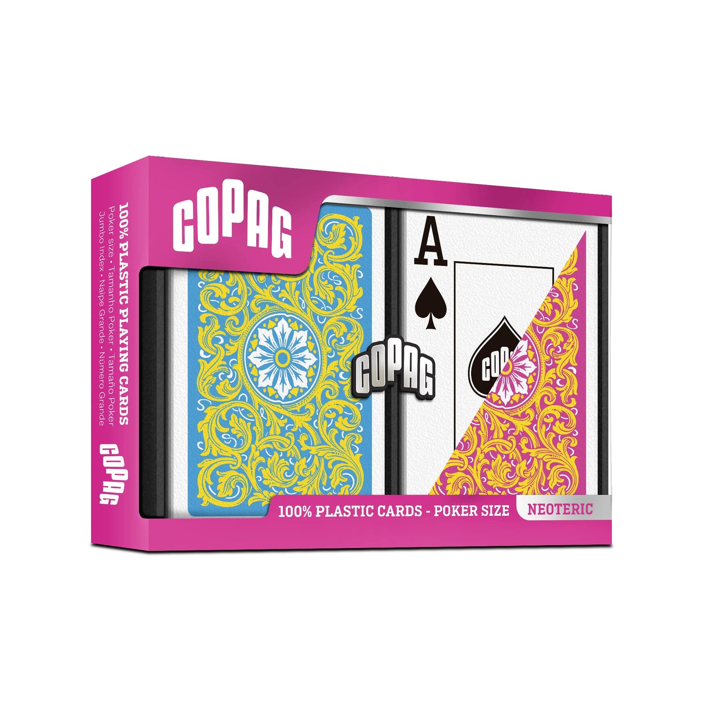 Copag 1546 Neoteric Design 100% Plastic Playing Cards – Poker Size, Yellow/Pink/Blue Double Deck (Jumbo Index)