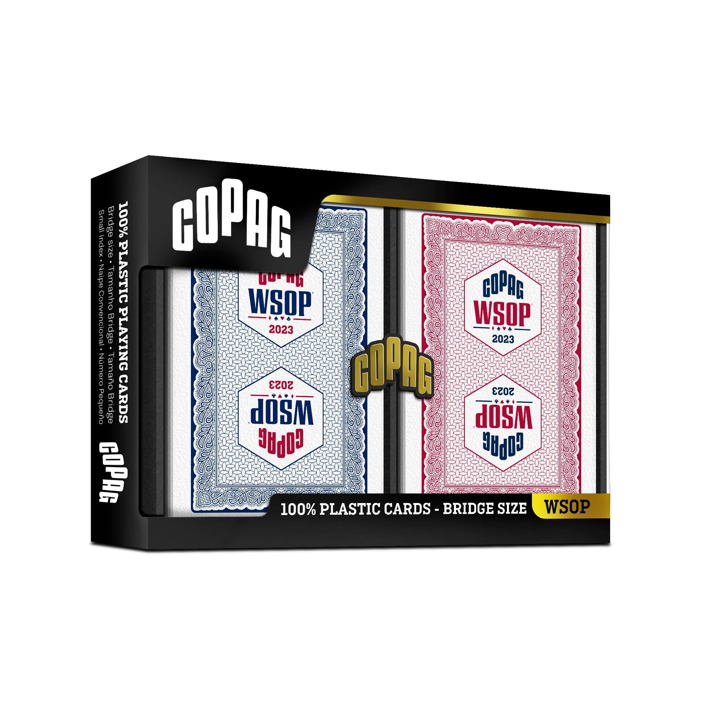 Copag WSOP 2023 100% Plastic Playing Cards - Bridge Size Narrow Red/Blue Double Deck (Regular Index)