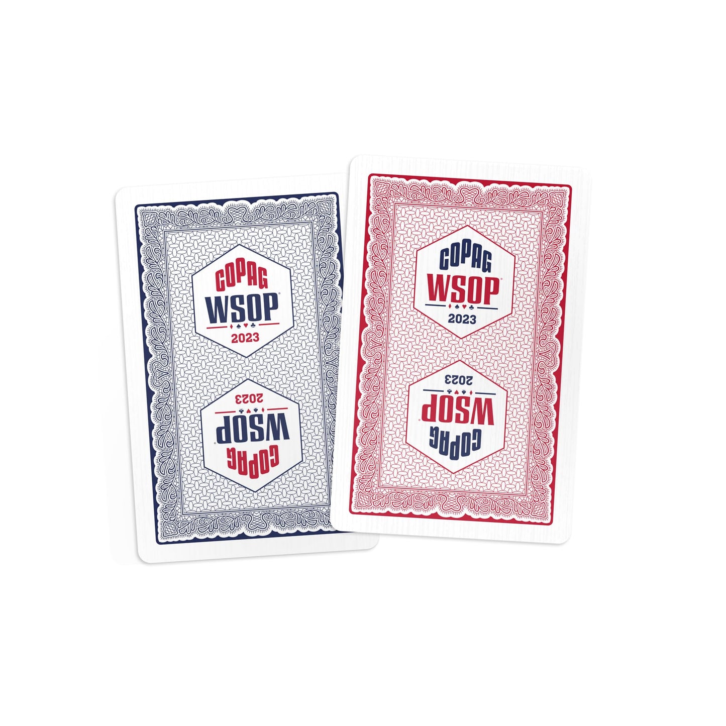 Copag WSOP 2023 100% Plastic Playing Cards - Bridge Size Narrow Red/Blue Double Deck (Regular Index)